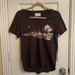 Anthropology Black Graphic V Neck Top